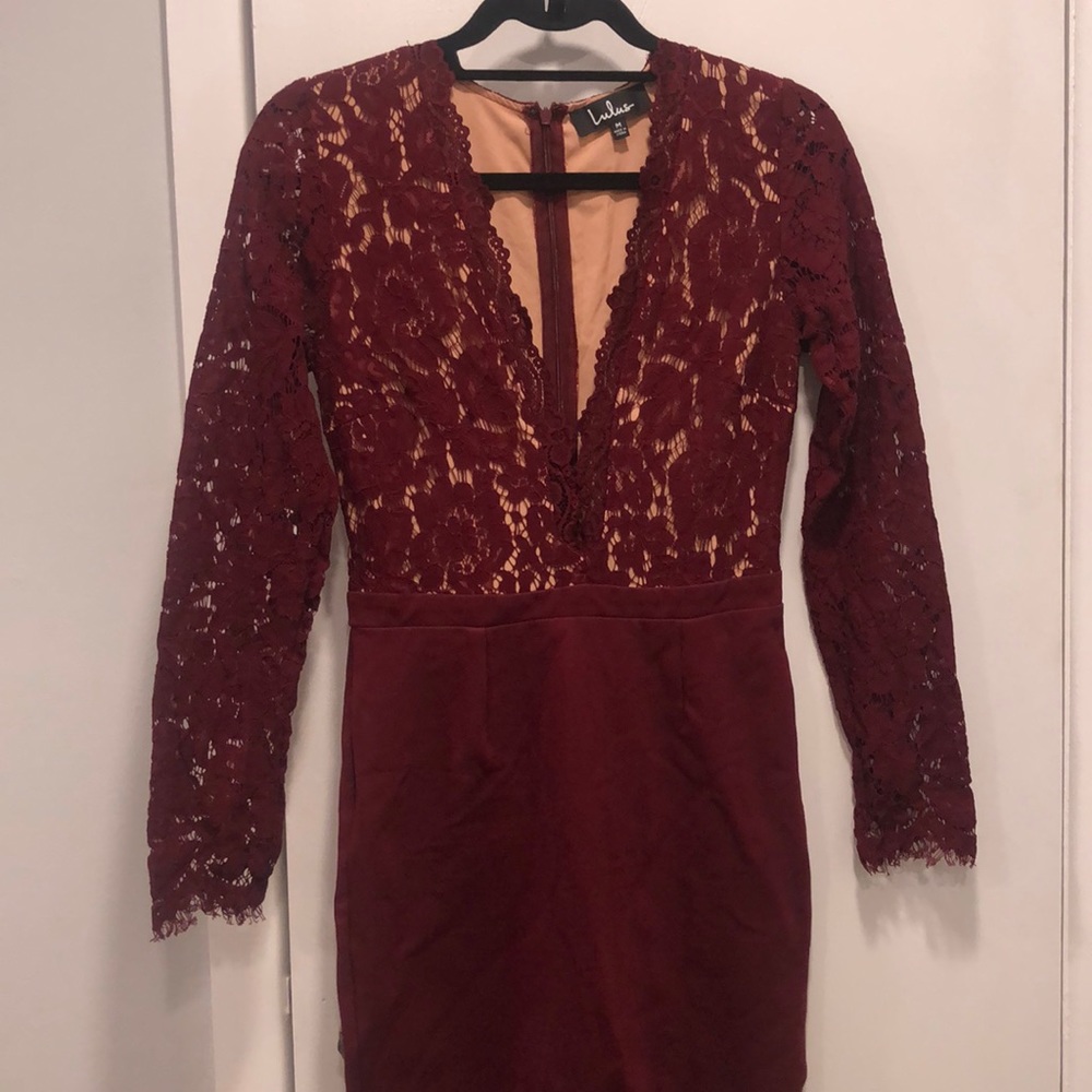 Burgundy Lulus Bodycon Lace Dress